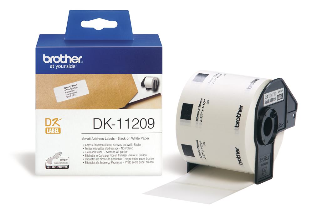 Nhãn Brother DK11209, Black on White, khổ rộng 29mm x 62mm, 800 nhãn