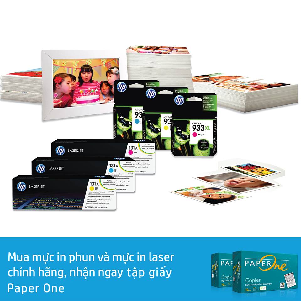 Tặng giấy Paper One khi mua mực in HP chính hãng Từ ngày 15/07/2016 đến ngày 15/08/2016